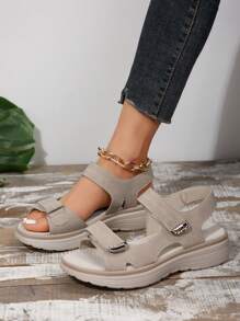Women's Summer Sandals, Simple Style Wedge Heels, Breathable PU Material, Casual Beach/Daily Commute Versatile Sandals