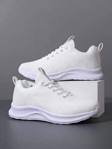 女士轻便舒适透气白色针织运动鞋，夏季 - 白色 - 查看 6