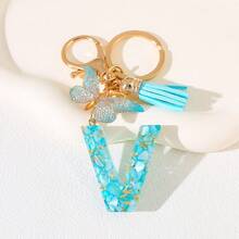 Llavero con letra del alfabeto en azul cielo con flecos de mariposa, llavero con inicial de piedra de resina con mosquetón - Accesorio decorativo de llavero para mujer, niña, mochila, colgante, accesorios para bolso, cordones con portaidentificación, accesorios para coche, encantos para bolso, regalo de Navidad, regalo para maestra, amiga, hermana - Multicolor - Ver 33