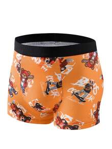 7pcs Assorted Boys' Cartoon Bear & Skateboard Printed Boxer Briefs, Street-Style, Very Soft & Comfortable, Suitable For 8-12 Years