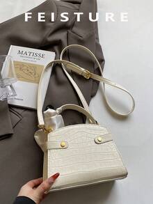 1pc FEISTURE Woman Handbag With Scarf Decor, PU Material Magnetic Closure Small Square Bag, Suitable For Daily, Dating, And Commuting - White - View 7