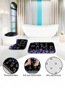 1pc/4pcs Purple Diamond Pattern Multifunctional Bathroom Set, Including Waterproof Shower Curtain With 12 Hooks, Anti-Slip Bath Mat, U-Shaped Floor Mat And Round Toilet Lid Cover, Suitable For All Bathroom Scenes Bathroom Accessories Back To School