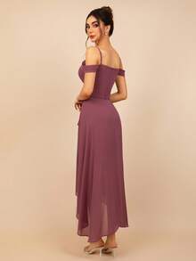 MOEVIO Women's Elegant Spaghetti Straps Chiffon High Low Cold Shoulder Midi Backless High Split Formal Bridesmaid Wedding Guest Evening Party Dress Spring Summer Vacation Homecoming Gathering Gown