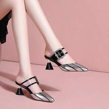 Pointed Toe Half Slippers For Women Summer Outdoor Sandals One-Strap Slippers For Women - Bạc - Xem 2