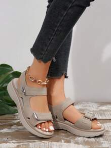 Women's Summer Sandals, Simple Style Wedge Heels, Breathable PU Material, Casual Beach/Daily Commute Versatile Sandals