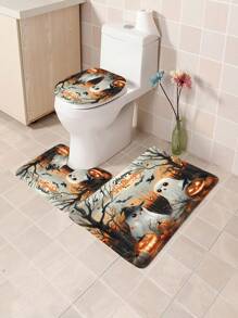 [Cadeau d'Halloween] 1 pièce/4 pièces Ensemble de décoration de rideau de douche d'Halloween | Beau cadeau moderne pour la maison avec 12 crochets de rideau de douche et 3 pièces de tapis de sol de toilette Rentrée des classes