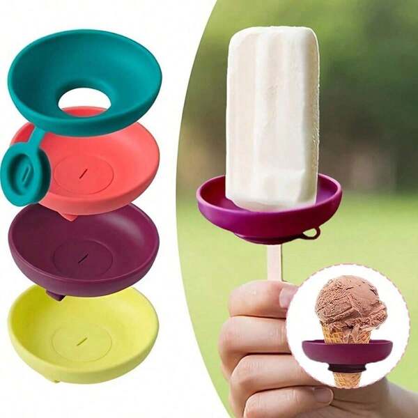 Juego de 1/2/4 piezas de soporte de silicona para helados, soporte para paletas de verano, soporte antifugas con protector antigoteo, bandeja de hielo portátil con estuche de transporte para aperitivos para llevar - Soporte de paletas y helados de silicona apto para lavavajillas, a prueba de fugas, reutilizable, perfecto para fiestas de verano