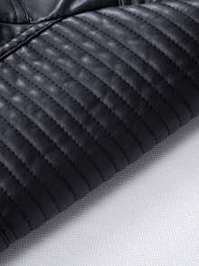 男士长袖立领修身仿皮摩托车夹克，休闲百搭 - 黑色 - 查看 8