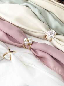 3件装优雅珍珠花卉围巾环夹山茶花围巾扣女式围巾环扣女式时尚金属披肩夹扣女士女孩装饰配饰 - 彩色 - 查看 12