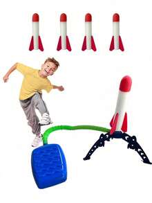 3D泡沫空气火箭发射器玩具，户外夏季玩具游戏，适合3-8岁以上儿童，男孩女孩生日礼物，2枚泡沫火箭，非常适合全年与朋友在后院和公园玩耍，颜色随机