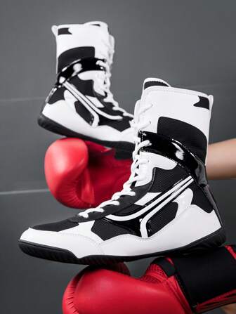 TOLLN 1 paar herenschoenen met kleurblokpatchwork, microvezelleer en mesh voor indoor fitness, antislip bokstraining, geschikt voor de sportschool, het hele seizoen