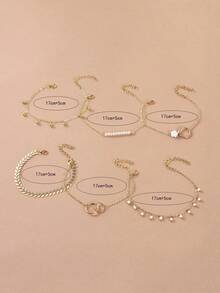 imoli 6pcs Set Vintage Style Metal Chain Circle Tassel Beaded Bracelet, Elegant Jewelry Gift For Women, Suitable For Daily Wear, Beach, Travel