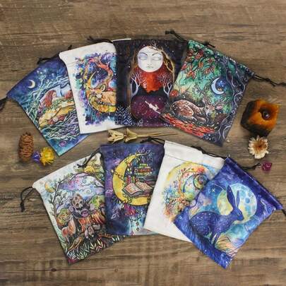 1pc Double-Sided Animal Print Velvet Tarot Card Pouch (18x13cm Drawstring), Storage For Cards, Crystals, Runes, Jewelry & Holiday Gifts