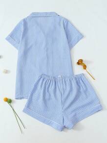 2pcs Striped Print Short Sleeve & Shorts Women Pajama Set