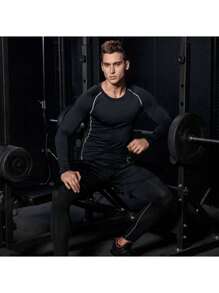 2pcs/Set Boyfriend Style Men's Compression Running Fitness Gym Training Quick-Dry Breathable Sportswear Suit, Long Sleeve T-Shirt And Pants Gym Clothes Boyfriend Style Men, Athletic Suit, Tracksuit Boyfriend Style Men Two Pieces Outfits