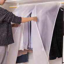 1Pc Translucent Garment Rack Cover Clothes Rack Cover Adult Kids Clothes Protector Waterproof Dustproof Clothes Closet Storage Organizer With Top Strap Design - White - View 4