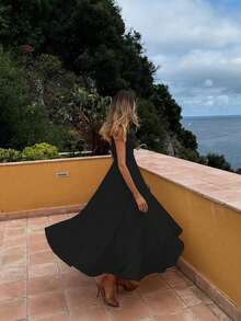 Floreya Solid Color Casual Elegant Woven Fabric Zip Up Dress, Suitable For Evening Date, Party, Wedding, Spring/Summer