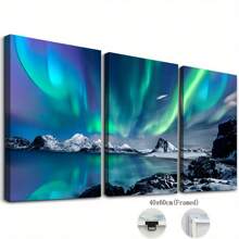 3pcs Frameless Canvas Prints, Suitable For Living Room Wall Decoration, Bedroom And Dining Room Wall Decoration, Office Home Art Hangings, Farmhouse Style Canvas Hangings, Aurora Landscape Paintings,Decoration Maison,Tableau Mural