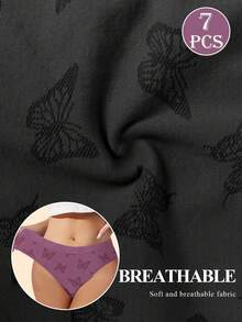 MEIYATING 7pcs Women's Seamless Ribbed Low Waist Fashionable Printed Comfortable Underwear - Multicolor - View 4