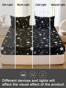 Set de 3 piezas que incluye 1 sábana ajustable con estampado de estrellas fugaces, 2 fundas de almohada, protector de colchón y cubierta de colchón para cama, suave y transpirable, para cama individual, doble, king y queen con bolsillo profundo de hasta 30 cm. Textil para el hogar.