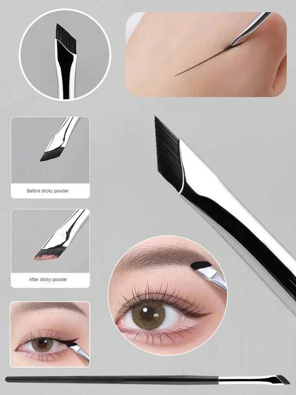 Set de 3 pinceles de delineador de ojos en ángulo fino - Pincel para cejas en ángulo, pincel plano en forma de hoz ultradelgado para detalles de cejas, herramientas de maquillaje para ojos. Cepillo de delineador y ceja de punta fina y plana para una aplicación fácil y precisa, ideal para principiantes y entusiastas del maquillaje profesional.