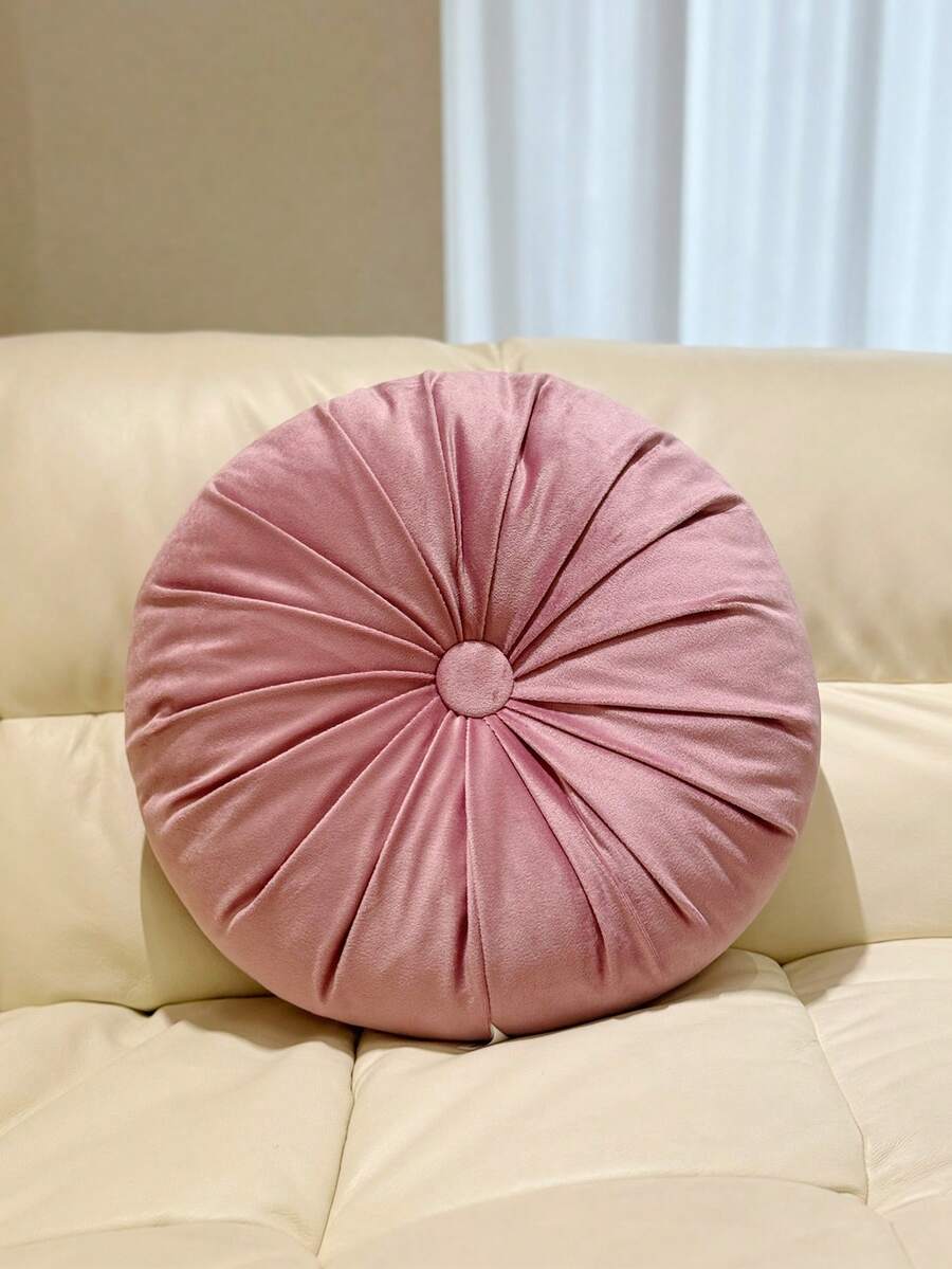 Cojín redondo de artesanía de terciopelo cosido a mano (con relleno) - Rosa - Ver 1