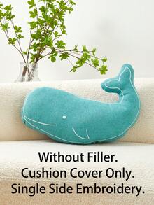 1pc Turquoise Blue Whale Embroidered Shaped Decorative Pillowcase, Suitable For Indoor Decor, Seasonless Shaped Pillowcase, Without Insert - Turquoise - View 5