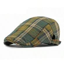 Boina para hombre, Gorra tipo "Newsboy" con estampado a cuadros británico, Gorra tipo "Newsboy" retro elegante, Gorra ajustable y transpirable unisex