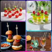 100/50/20 件鸡尾酒签，4.7 英寸竹制鸡尾酒装饰棒，适用于甜点、蛋糕、三明治、串烧、寿司，适用于生日、婚礼、毕业酒会、户外海滩泳池派对、夏季狂欢节和日常家居使用（多种颜色和尺寸可供选择）