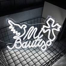 Enseigne au néon Mi Bautizo/Cher Dieu merci/Faites confiance au Seigneur/Croix, Lumières au néon de croix LED pour décoration murale, Lumières au néon de Jésus pour la chambre à coucher, Jour du baptême, Église chrétienne, Fête d'anniversaire, Décoration de Pâques, Mariage, Éclairage d'ambiance pour la décoration de la maison, Alimentation USB réutilisable, Facile à installer.