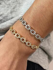 1pc Fashionable Asymmetrical Cubic Zirconia Hiphop Cuff Bracelet For Men, Suitable For Daily Wear