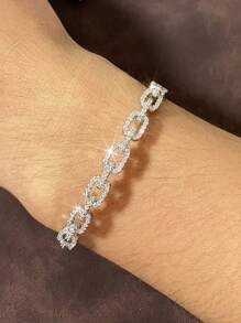 1pc Fashionable Asymmetrical Cubic Zirconia Hiphop Cuff Bracelet For Men, Suitable For Daily Wear