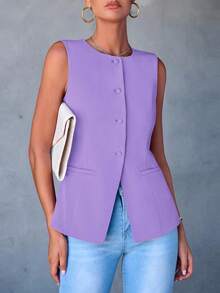 Women's Summer Suit Vest Top Formal Business Casual Sleeveless Button Slimming All Fashion Suit Jacket Vest - 淺紫色 - 查看 1