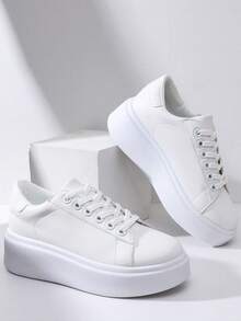 Women's Casual Slip-On Platform Sneakers, Minimalist Design, Thick Sole, Runs Large - Recommend Sizing Down - White - View 2