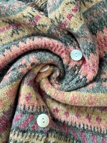 Plus Size Women V-Neck Colorful Long Sleeve Dropped Shoulder Casual Knit Cardigan, Autumn/Winter