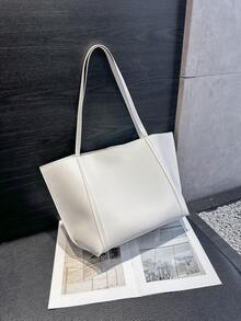 Women's White Tote Bag, Minimalist Large Capacity Handbag - White - View 6