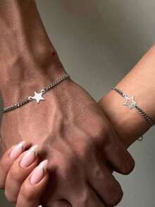 2pcs Fashionable Minimalist Stainless Steel Heart Shape Bracelet, Versatile Bff/Couples Gift, Won't Fade - Couple - View 7