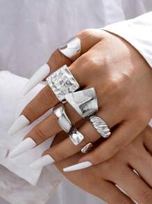 8pcs/6pcs/5pcs Simple Metal Chunky Jewelry Ring Set, Vintage Coin Style Rings For Women, Suitable For Beach, Dating, Daily Casual, Party Accessories