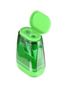 1 pièce Taille-crayon manuel à double trou avec couvercle de protection, structure en acier, antidérapant, lisse, convient pour une utilisation scolaire et de bureau