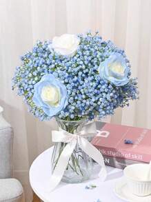 12 Stück (53 cm) - Künstliche Schleierkraut Blumen, weiße Schleierkraut Blumen mit langen Stielen, echte Berührung künstliche hellblaue Schleierkraut Gypsophila für Hochzeit Brautstrauß, Party Arrangement, Heim Dekoration, Schlafzimmer Dekoration, Tisch Dekoration, Außen Dekoration, Garten Dekoration, Vase Füllung Dekoration, Hochzeit Dekoration und Raum Dekoration