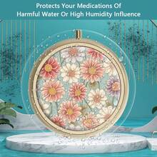 HION Hộp đựng thuốc Hộp đựng thuốc có gương Hộp đựng thuốc nhỏ 3 ngăn cổ điển để đựng trong ví hoặc túi Hộp đựng thuốc tròn nhỏ bằng đồng trang trí bằng kim loại đựng thuốc Vitamin Quà tặng độc đáo - Nhiều màu - Xem 3