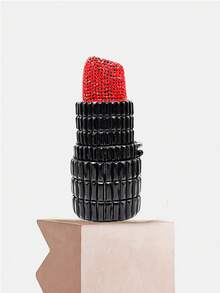 女士奢华水钻口红手拿包钱包水晶新款时尚新颖女式晚宴包派对晚宴手提包和钱包 - 黑色 - 查看 1