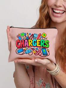 This Multi-Color Convenient Digital Storage Bag Is Printed With The Fun Letter "Charge" And Cartoon Charger, Socket, And Cable Patterns. Made Of Polyester Fabric, It Is Soft And Foldable, With A Zipper To Prevent Items From Falling Out. It Can Also Be Used To Store Data Cables. - Multicolor - View 17