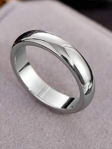1pc Classic Simple Versatile Smooth 4mm Band Stainless Steel Couple Rings, Casual Business Style Minimalist Unique Design, Elegant Korean Street Fashion Light Ring Knuckle Ring, Suitable For Daily Wear, Festivals, Parties, Gifts - Silver - View 13