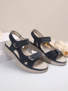 Women's Summer Minimalist Wedge Sandals, Breathable PU Material, Mid-Heel Casual Beach Sandals, Versatile For Daily Commute