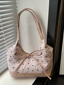 优雅时尚蝴蝶结装饰女士单肩包，适合购物、手提包、逛街、年轻女性、大学生、新人、白领。非常适合办公室、大学、工作、商务、通勤、户外活动、旅行和短途旅行。