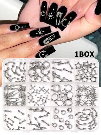 1Box Punk Metal Spike & Chain Nail Embellishments Kit - Gothic Diy Nail Art Accessories Nail Supplies Nail Charms Y2k