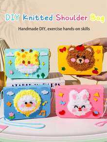 1 件卡通动物针织毡包、3D 贴花无纺布包制作套件、零钱包、小斜挎包、针织刺绣工艺品、DIY 材料包、儿童益智玩具