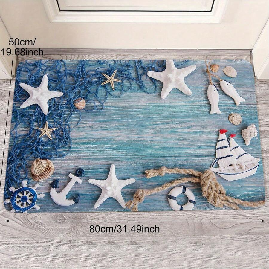 1 buah Keset Lantai Anti Selip Motif Kerang dan Bintang Laut Pantai - Sempurna untuk Pintu Masuk Dalam/Luar Ruangan, Dapur, Kamar Mandi, Keset Pintu Masuk Luar Ruangan, Keset Pintu - MultiWarna - View 1