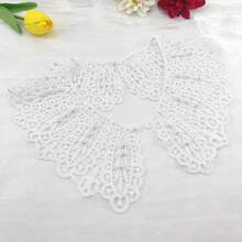 1 件白色叶子图案蕾丝领，镂空蕾丝可拆卸假领，牛奶丝花边饰边，适用于女士服装配饰